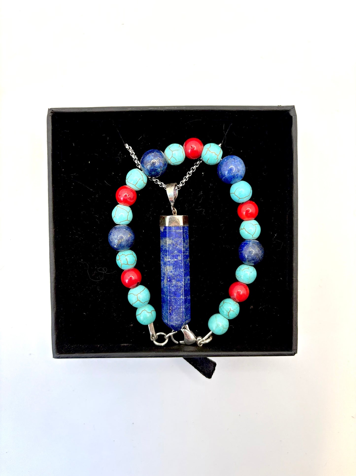 Lapis Lazuli with Turquoise and Jade Pendant on Chain with Bracelet - Dandelion Lifestyle