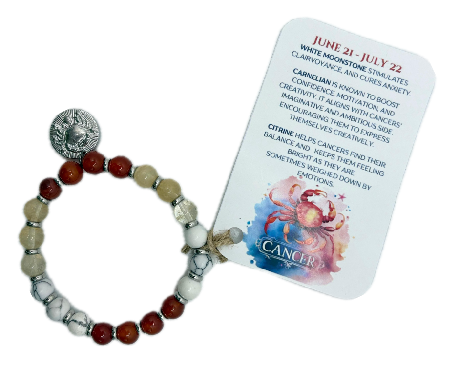 Cancer - Handmade Elasticated Crystal Zodiac Bracelet with Cancer Charm - Dandelion Lifestyle