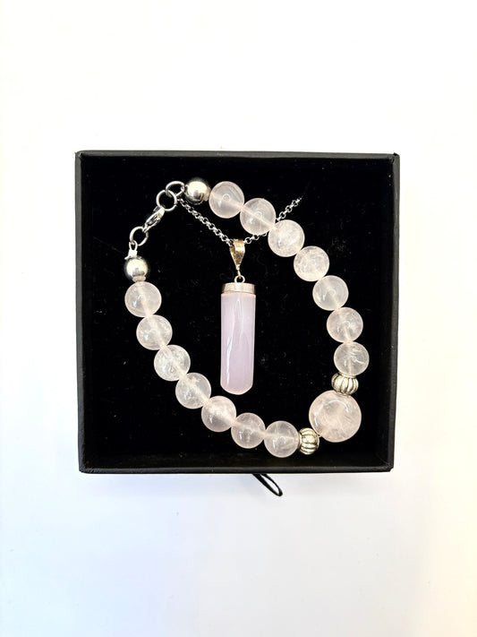 Rose Quartz Pendant and Bracelet Set - Dandelion Lifestyle