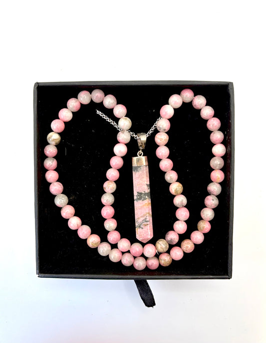 Rhodonite Pendant on Chain and Choker Set - Dandelion Lifestyle