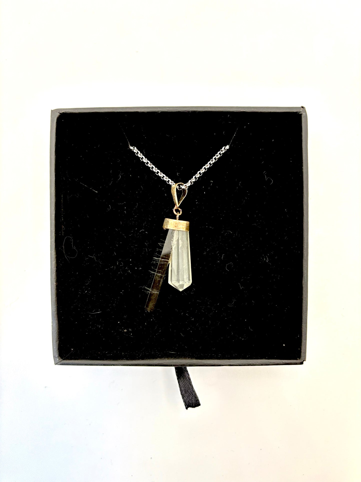 Black Obsidian and Clear Quartz Pendant on Chain - Dandelion Lifestyle
