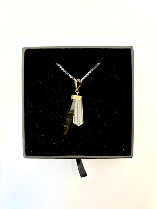 Black Obsidian and Clear Quartz Pendant on Chain - Dandelion Lifestyle