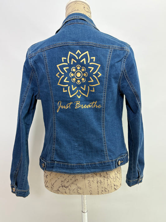 Denim Jacket with Just Breathe print in Gold - Dandelion Lifestyle