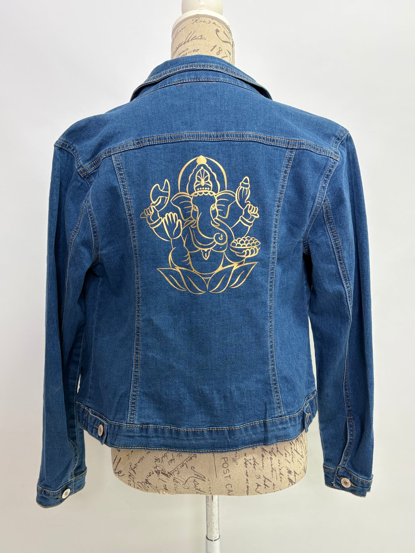 Denim Jacket with Ganesha print in Gold - Dandelion Lifestyle