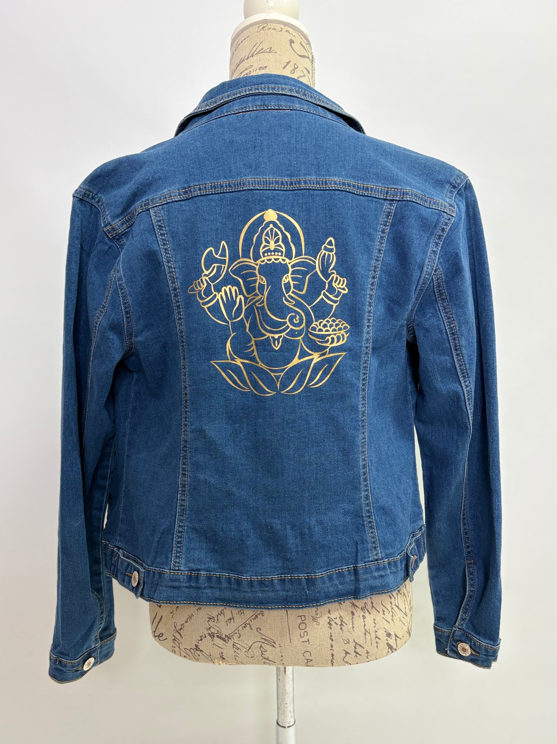 Denim Jacket with Ganesha print in Gold - Dandelion Lifestyle