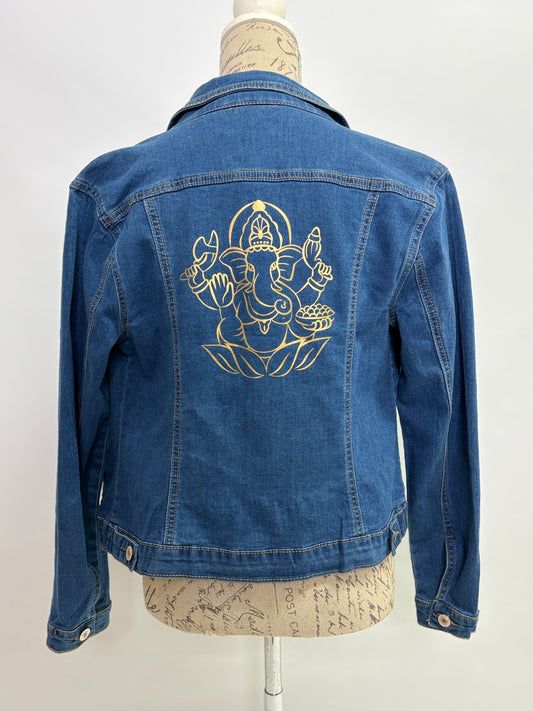 Denim Jacket with Ganesha print in Gold - Dandelion Lifestyle