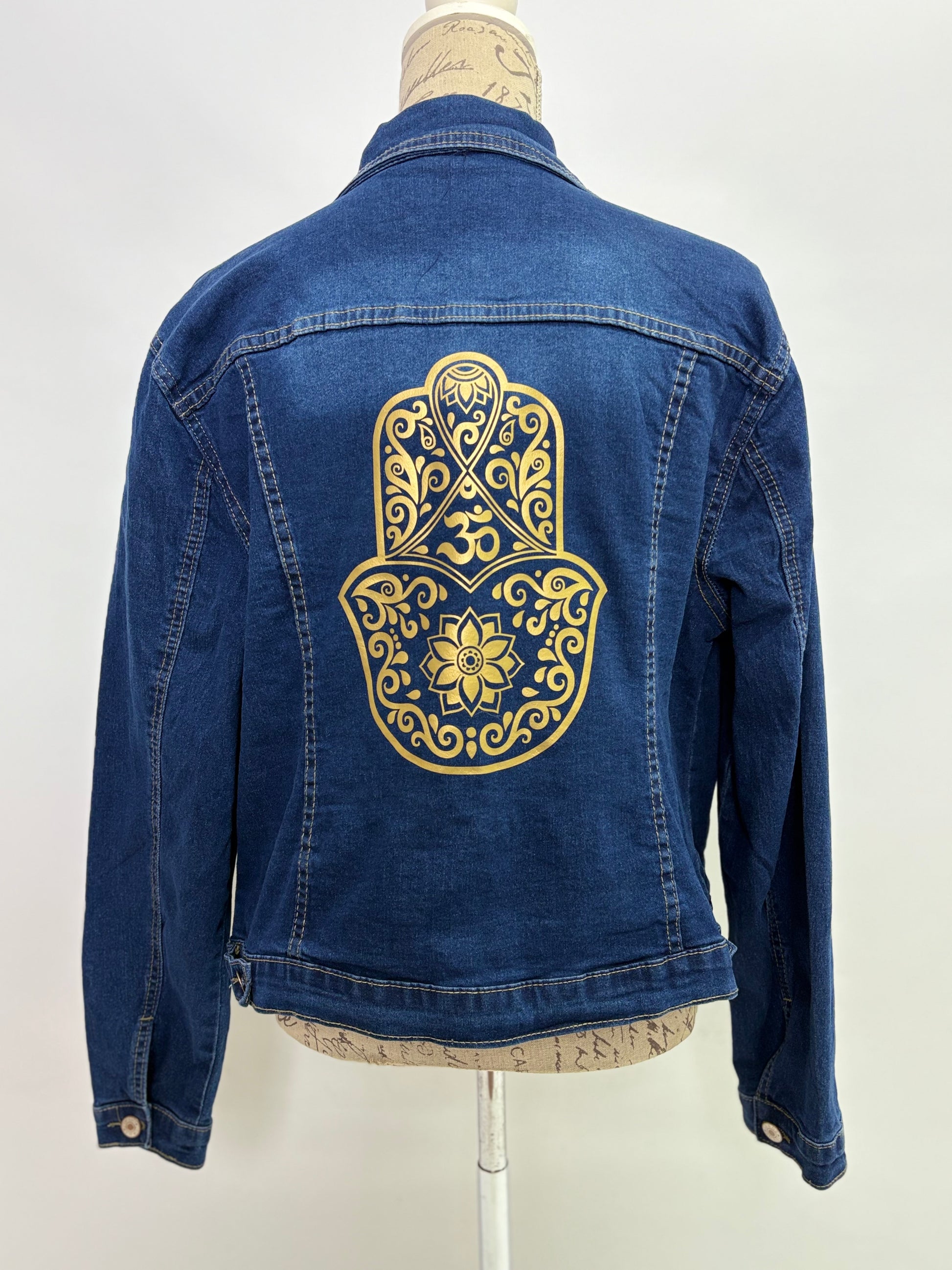 Denim Jacket with Hamsa Hand print in Gold - Dandelion Lifestyle