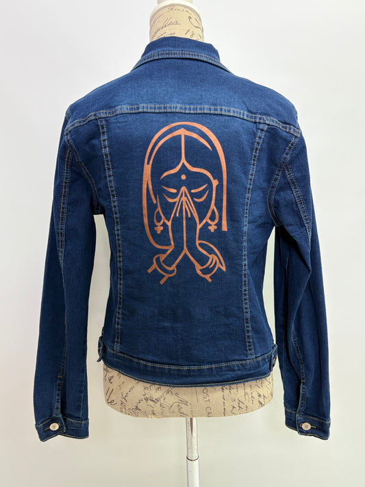Denim Jacket with Namaste Lady Print in Bronze - Dandelion Lifestyle