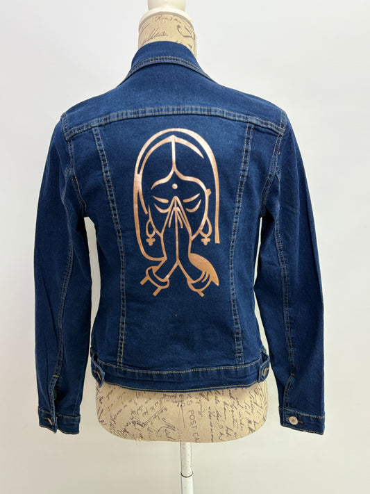 Denim Jacket with Namaste Lady Print in Rose Gold - Dandelion Lifestyle