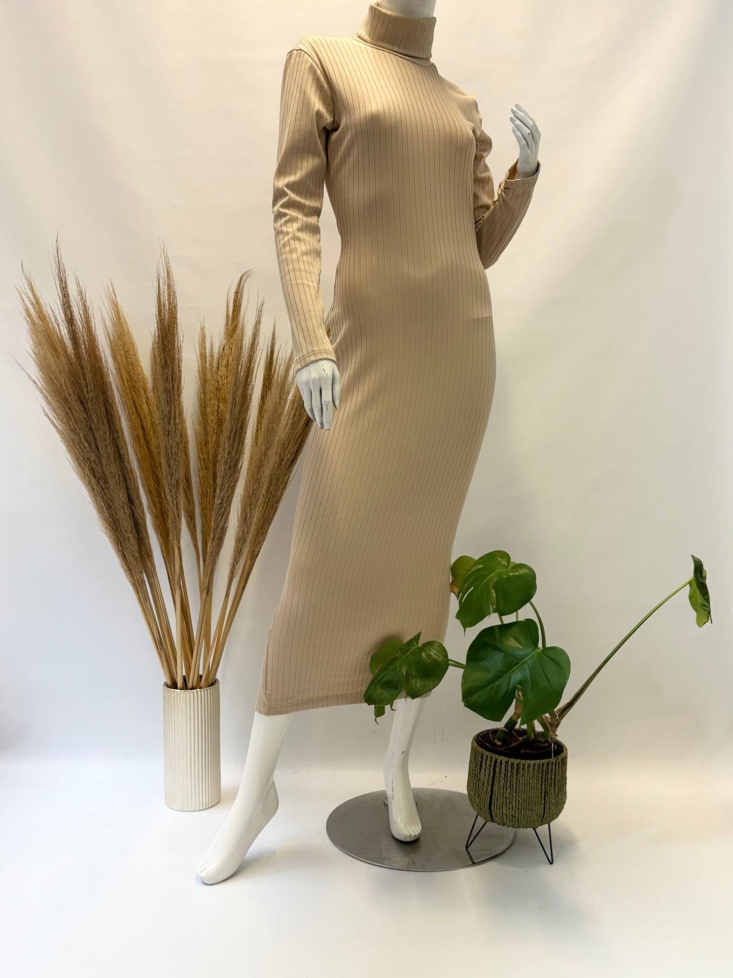 Sand Turtle Neck Bodycon Dress - Dandelion Lifestyle