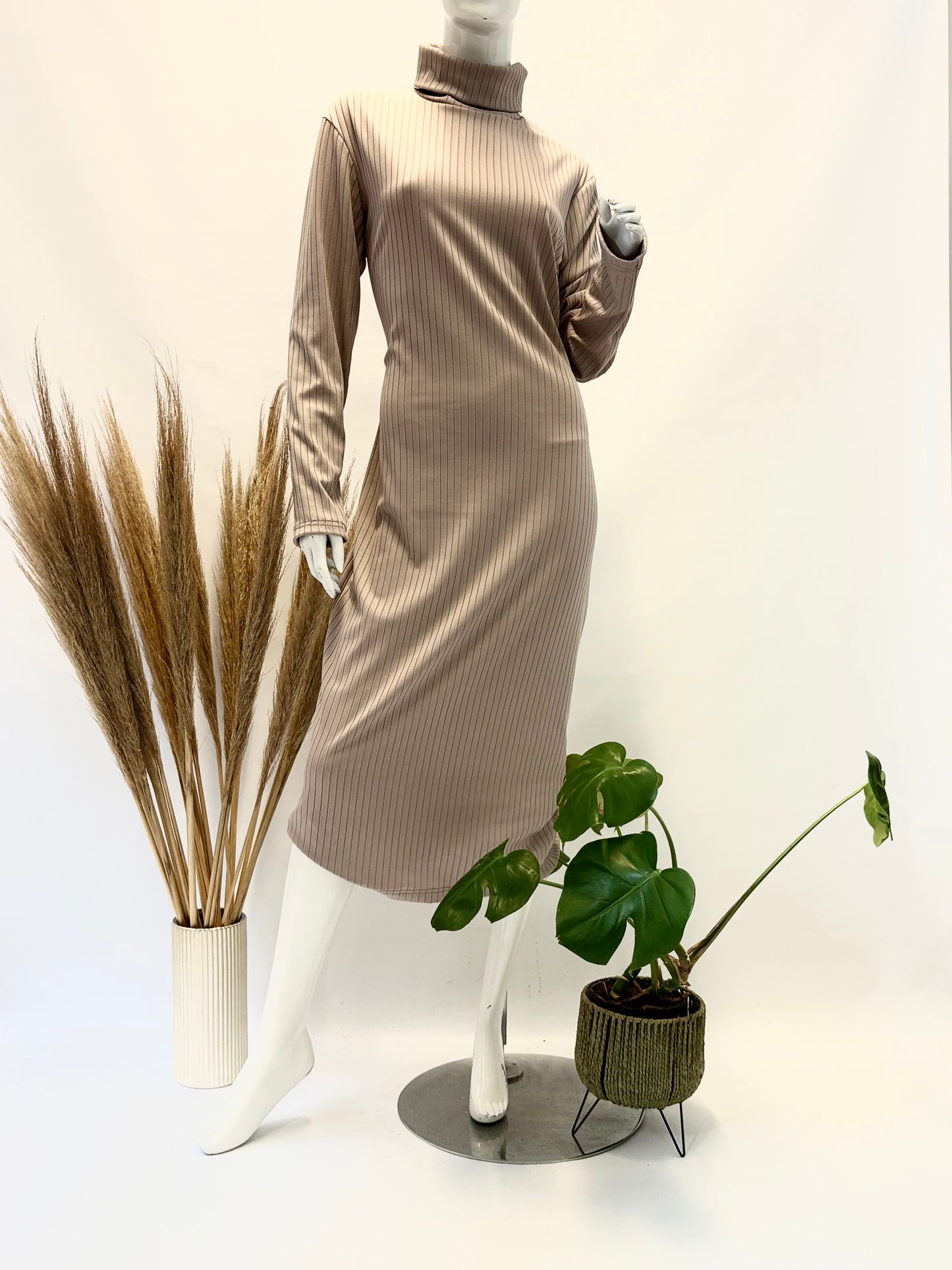 Nude Turtle Neck Bodycon Dress - Dandelion Lifestyle