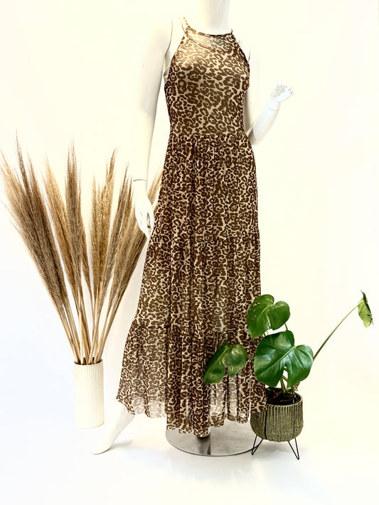 Leopard Print Sleeveless Mesh Dress with Underdress - Dandelion Lifestyle