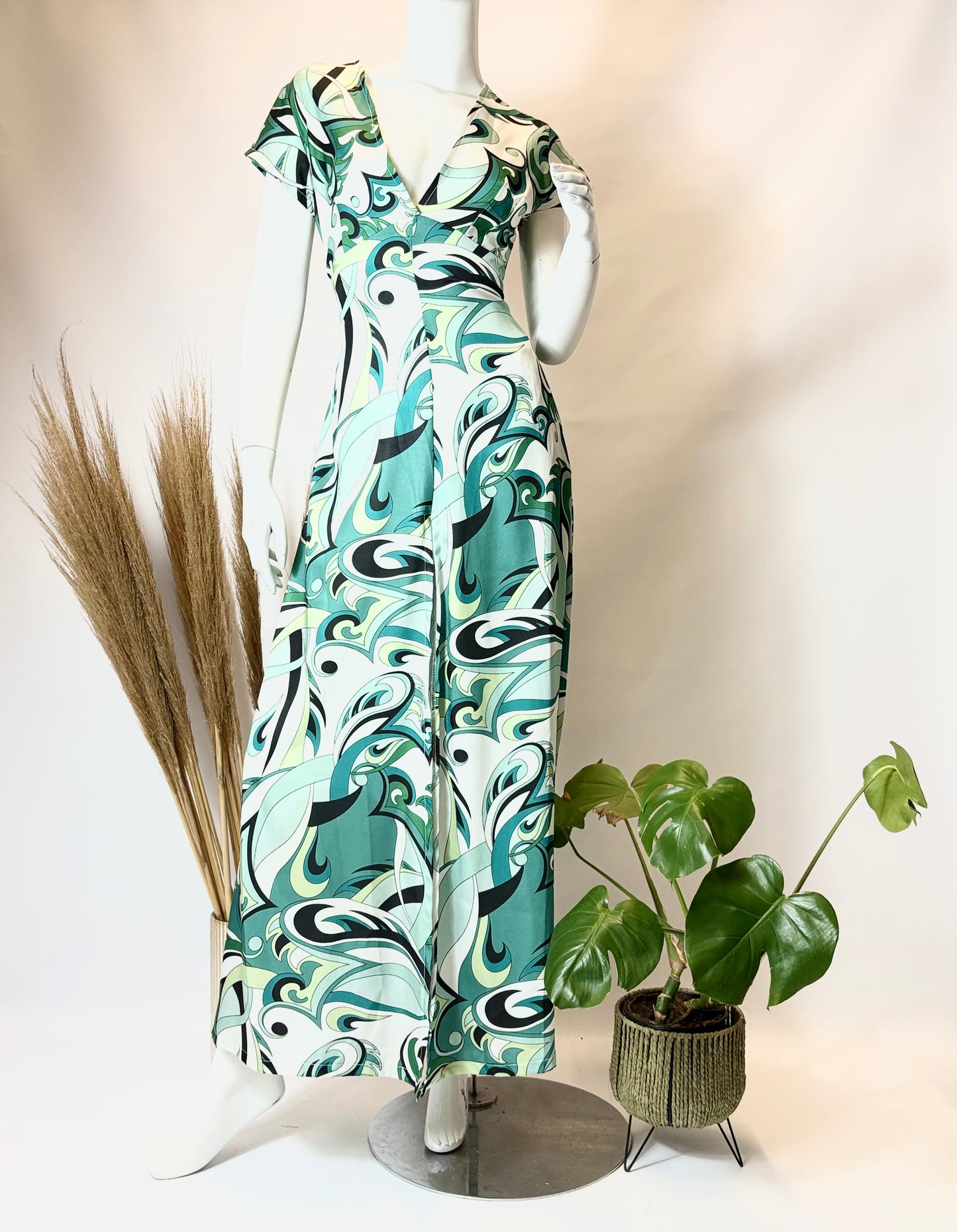 Aqua Stained Glass Cap Sleeve Dress with Front Slit - Dandelion Lifestyle