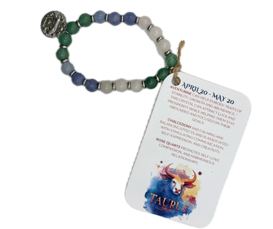 Aries - Handmade Elasticated Crystal Zodiac Bracelet with Aries Charm - Dandelion Lifestyle