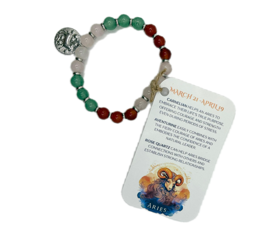 Taurus - Handmade Elasticated Crystal Zodiac Bracelet with Taurus Charm - Dandelion Lifestyle