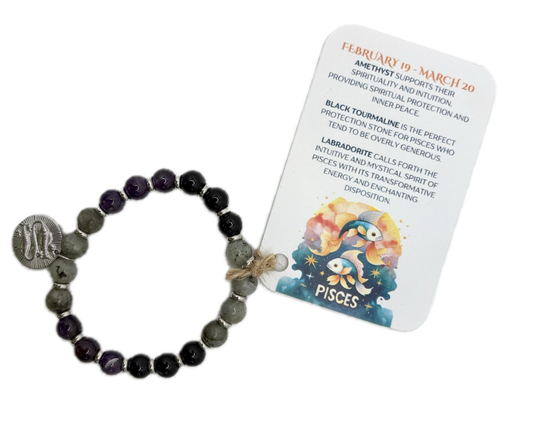 Pisces - Handmade Elasticated Crystal Zodiac Bracelet with Pisces Charm - Dandelion Lifestyle