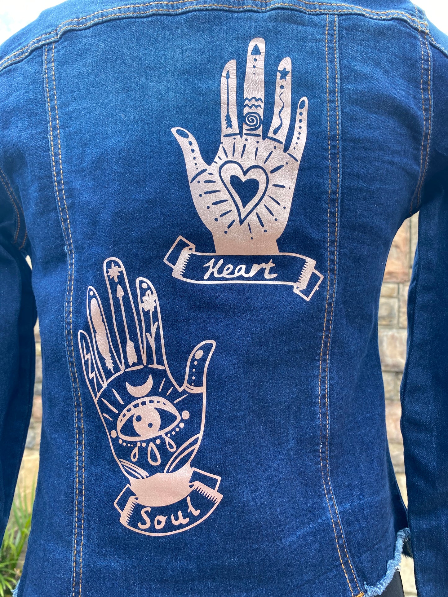 Rose Gold Heart & Soul on Distressed Denim Jacket - Dandelion Lifestyle